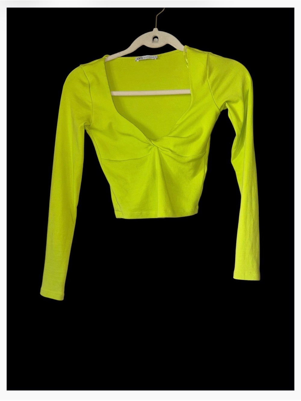 Neon Lime Long-Sleeve Twist Front Crop Top - Women Zara small